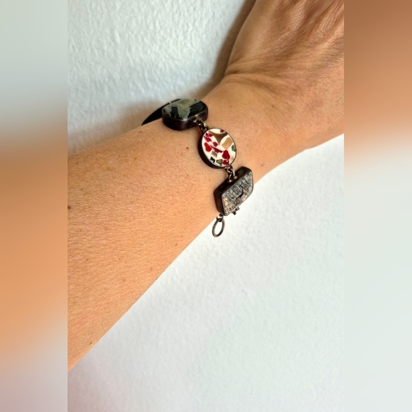 925 Silver&Multi-stoned vintage toggle bracelet made by Sandy Baker 8.268" - Picture 7 of 16